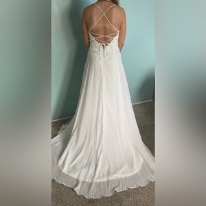NEVER WORN A-Line White Wedding Dress With Cross Cross Back SIZE 6